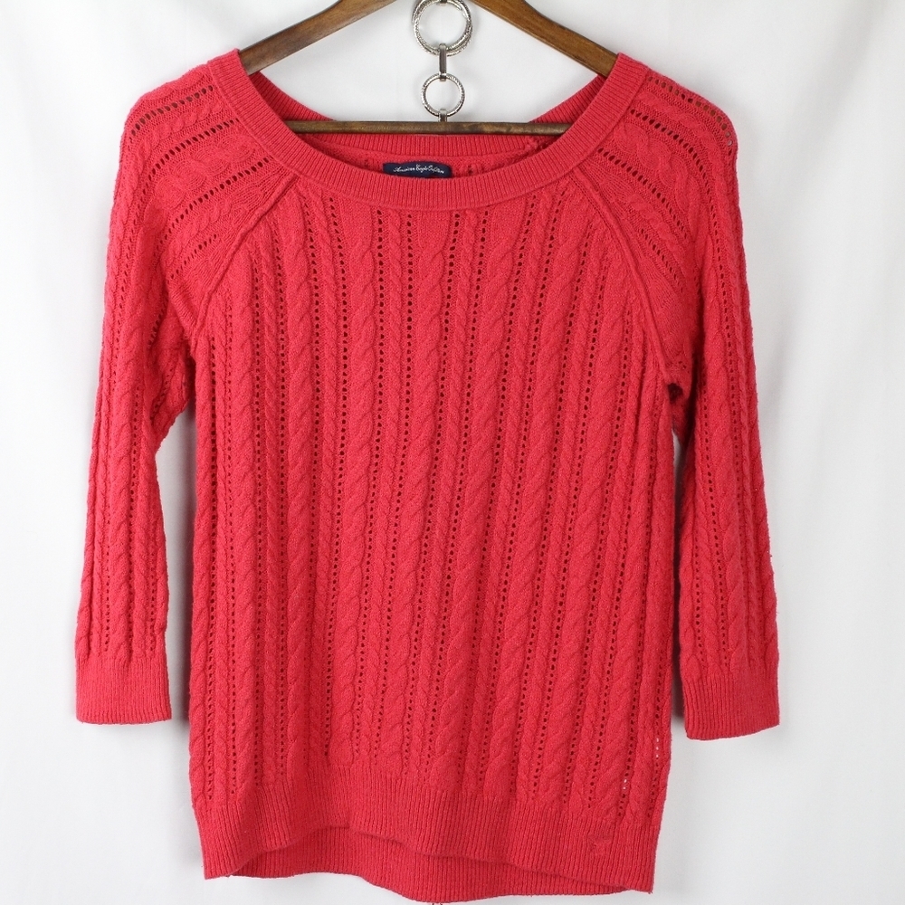American Eagle Fuchsia Cable Knit Sweater